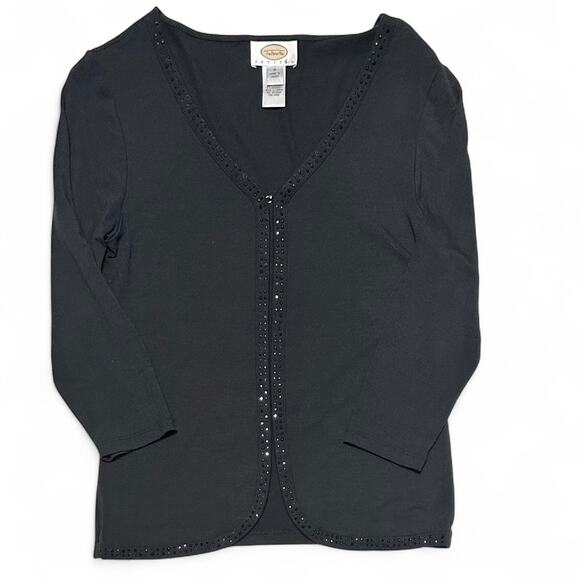 Vintage 80s Talbots Black Cardigan Size PP Embellished Trim V Neck 3/4 Sleeve - Picture 9 of 10